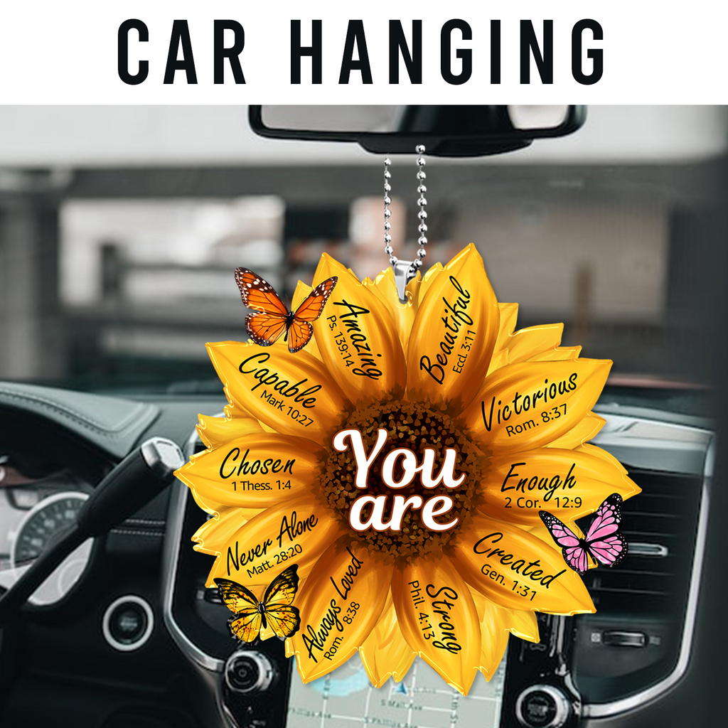 Sunflower Christian Gifts For Women, Birthday Gifts For Women, Ornament Gift Bible Verse You Are Christmas Ornament Car Hanging