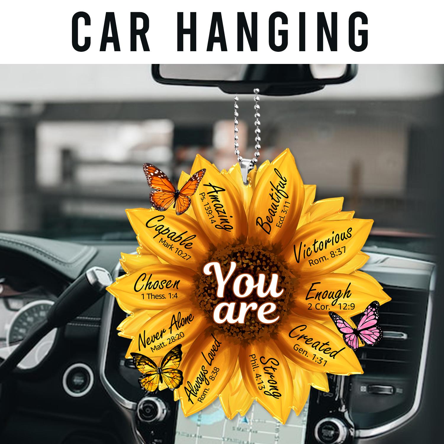 Sunflower Christian Gifts For Women, Birthday Gifts For Women, Ornament Gift Bible Verse You Are Christmas Ornament Car Hanging