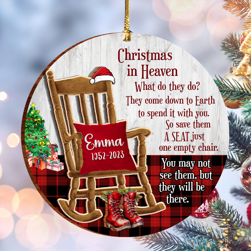 Christmas In Heaven Rocking Chair Custom Ornament 2 Layers Christmas Car Hanging Wooden Ornament