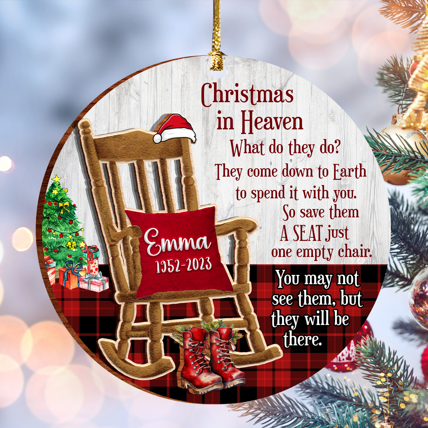 Christmas In Heaven Rocking Chair Custom Ornament 2 Layers Christmas Car Hanging Wooden Ornament