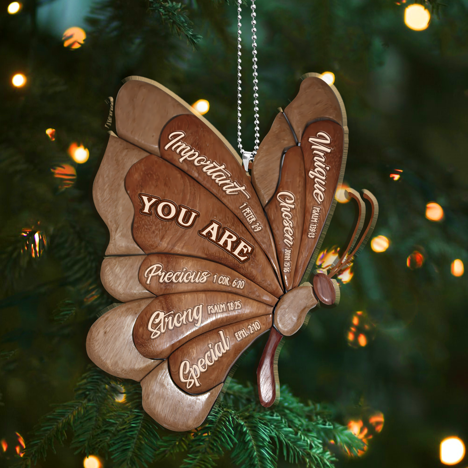 Flying Butterfly You Are Identity In Christ Engraved Dark Wood Ornament Christmas Gift