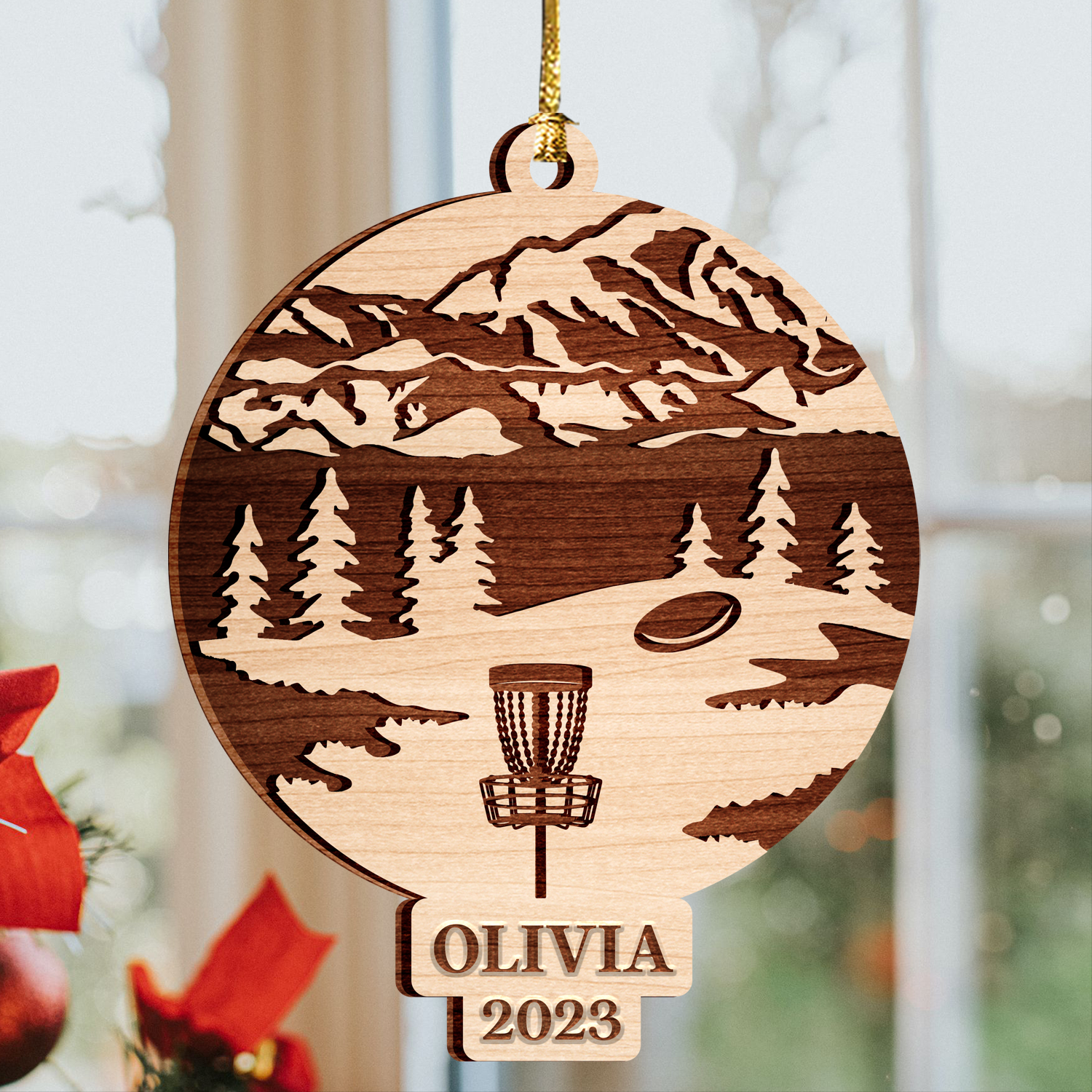 Disc Golf Custom Ornament 2 Layers Christmas Car Hanging Wooden Ornament