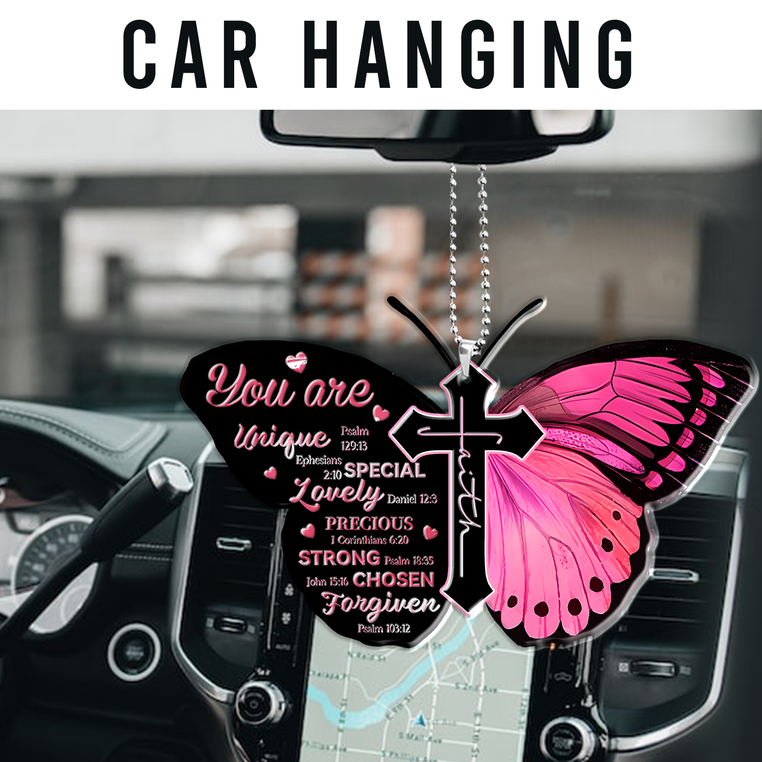 You Are Christian Butterfly Religious Bible Car Rear View Mirror Accessories, First Car Drivers License Gift Acrylic Car Decoration, Cute Christian Religious Gift