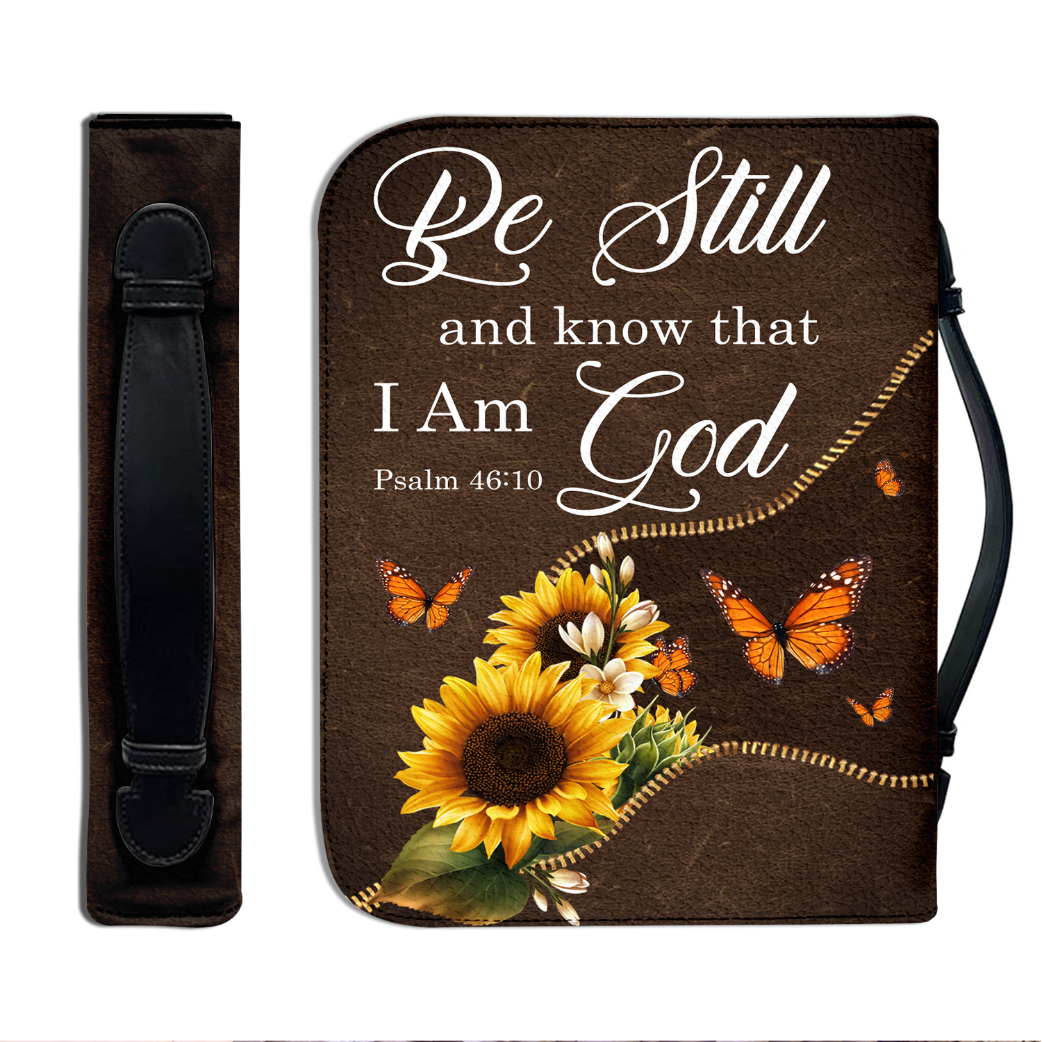 Sunflower Zipper Leather Be Still Christian Personalized Bible Cover