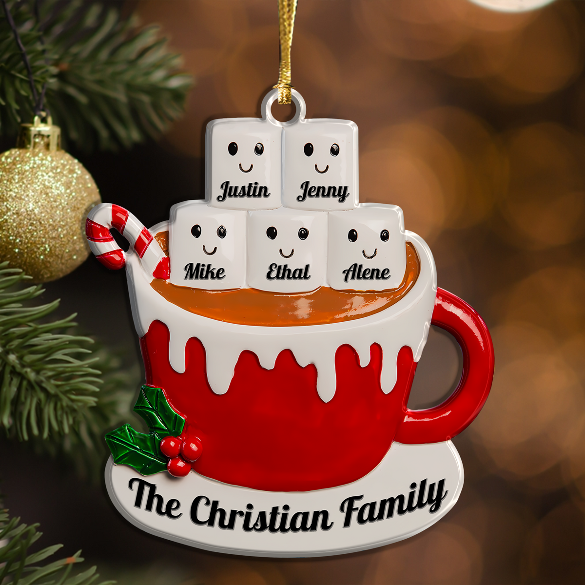 Marshmallow Drinks Cup Family Custom Acrylic Ornament Christmas Car Hanging Gift