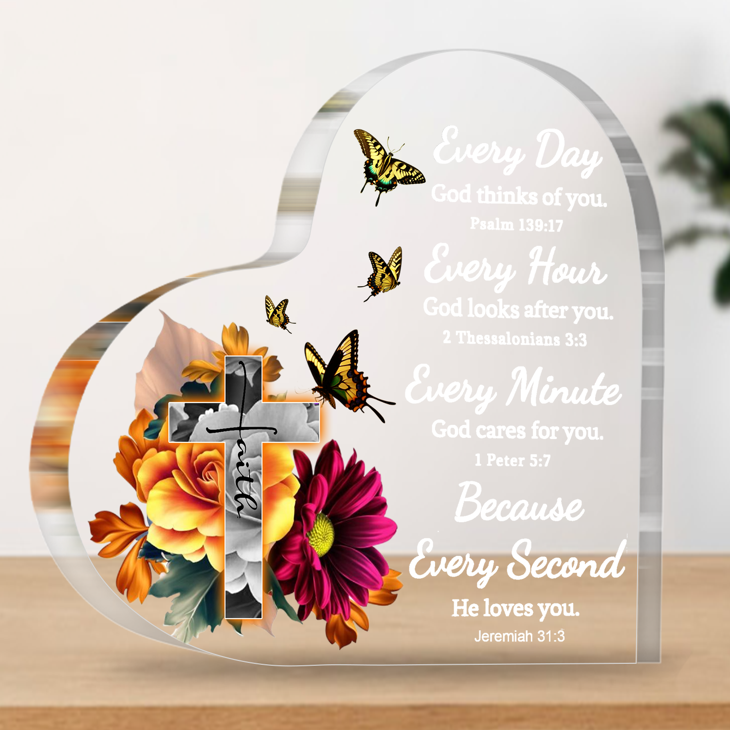 Every Second He Loves You Cross Heart Shaped Acrylic Plaque Christian Gifts Religious Gifts Inspirational Gifts with Bible Verse Prayers