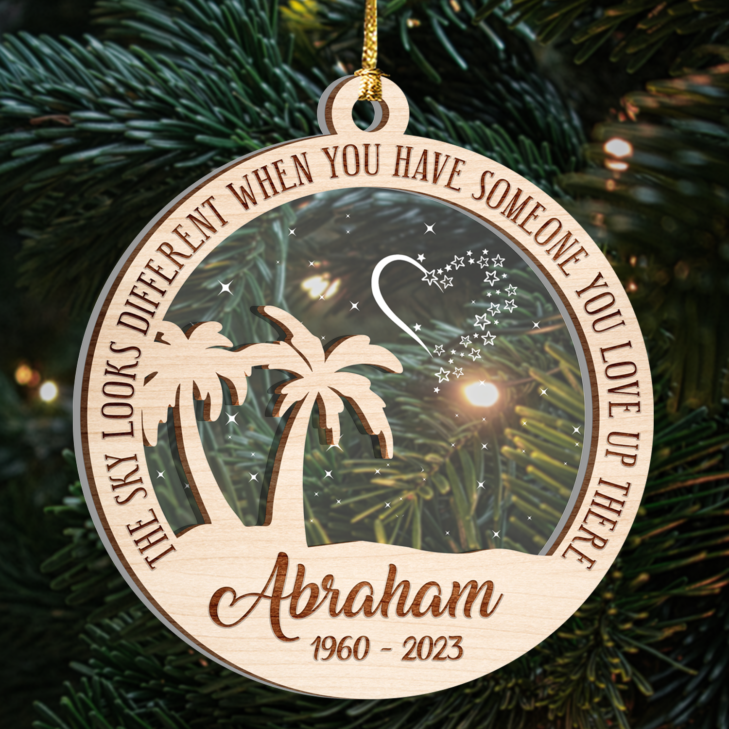 Memorial Someone You Love With Palm Trees Custom Ornament Two Layers Christmas Car Hanging Wooden Transparent Acrylic Ornament