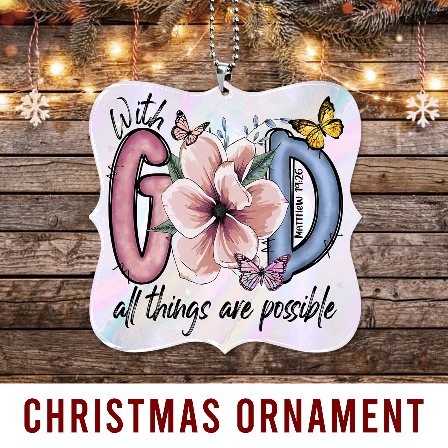 Flower Butterfly With God Christian Gifts For Women, Birthday Gifts For Women, Ornament Gift Bible Verse You Are Christmas Ornament Car Hanging