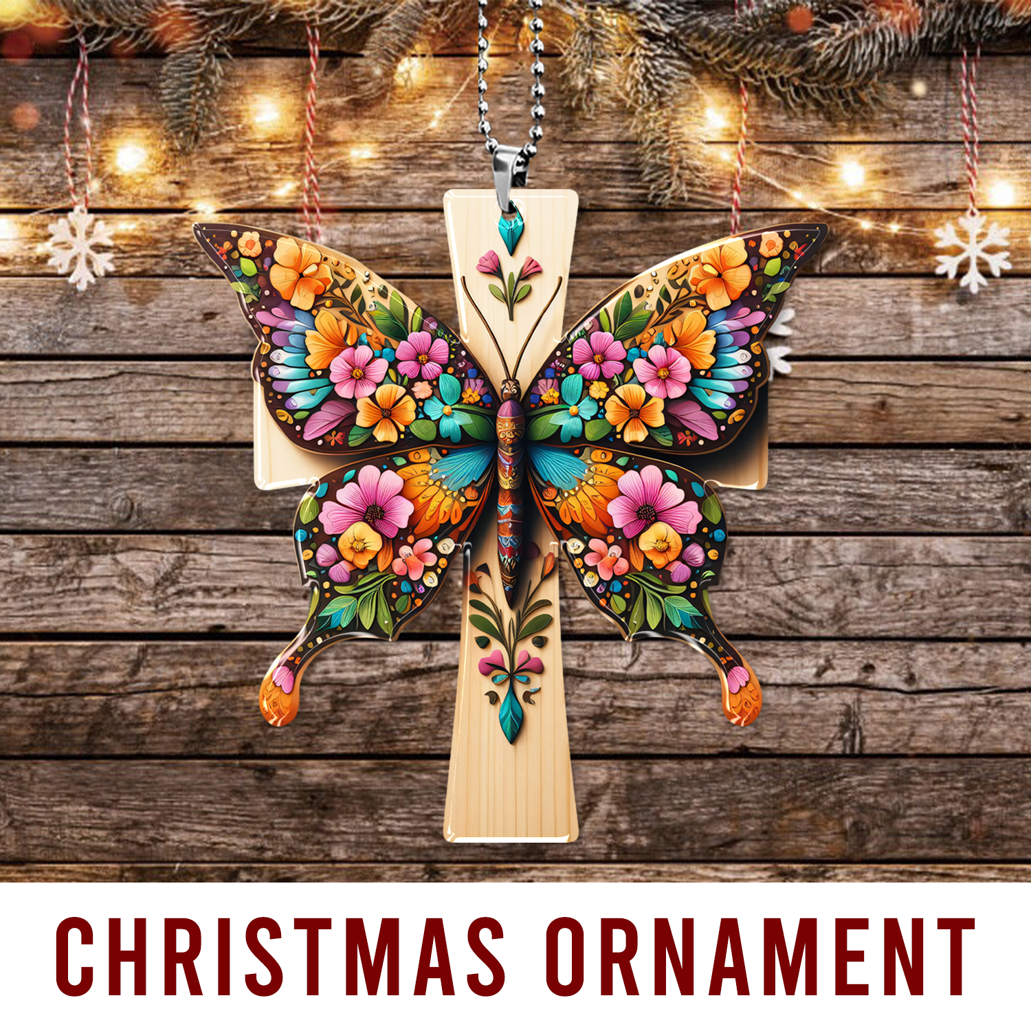 Colorful Flower Butterfly Cross Christian Gifts For Women, Birthday Gifts For Women, Ornament Gift, Christmas Ornament Car Hanging