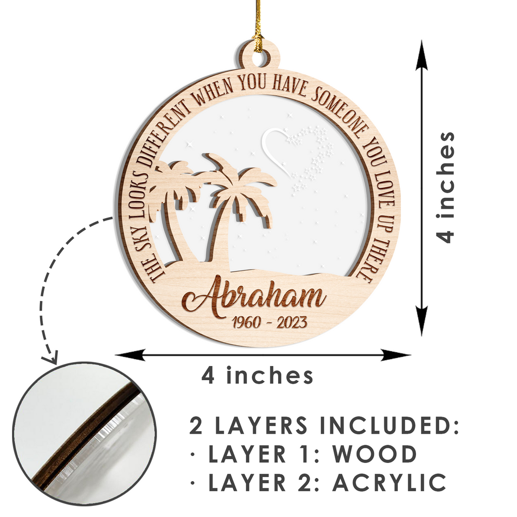Memorial Someone You Love With Palm Trees Custom Ornament Two Layers Christmas Car Hanging Wooden Transparent Acrylic Ornament