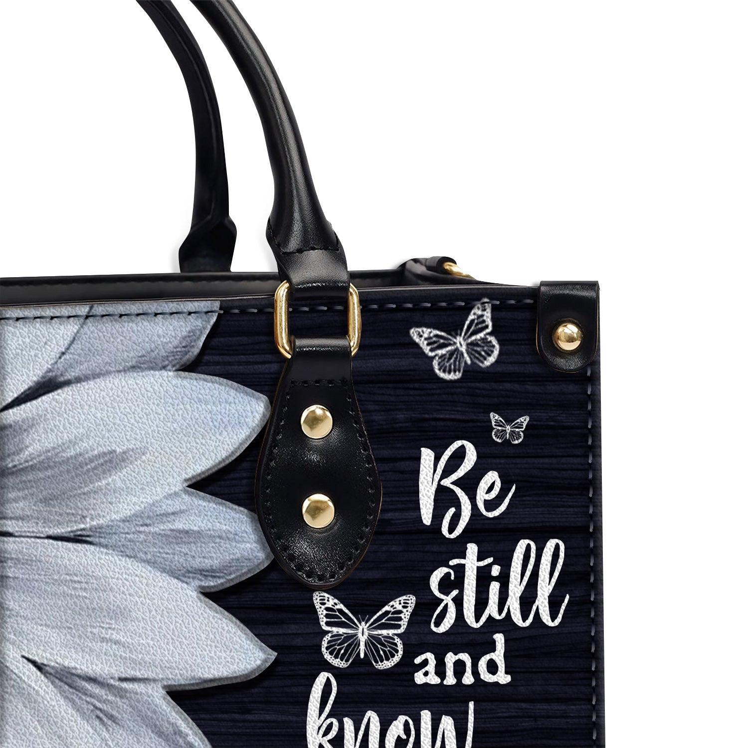 Daisy Flower Be Still and Know Personalized Leather Handbag With Handle Christian Gift Religious Gift For Women