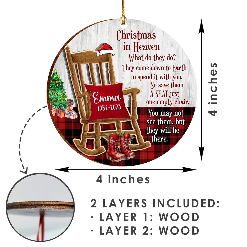 Christmas In Heaven Rocking Chair Custom Ornament 2 Layers Christmas Car Hanging Wooden Ornament