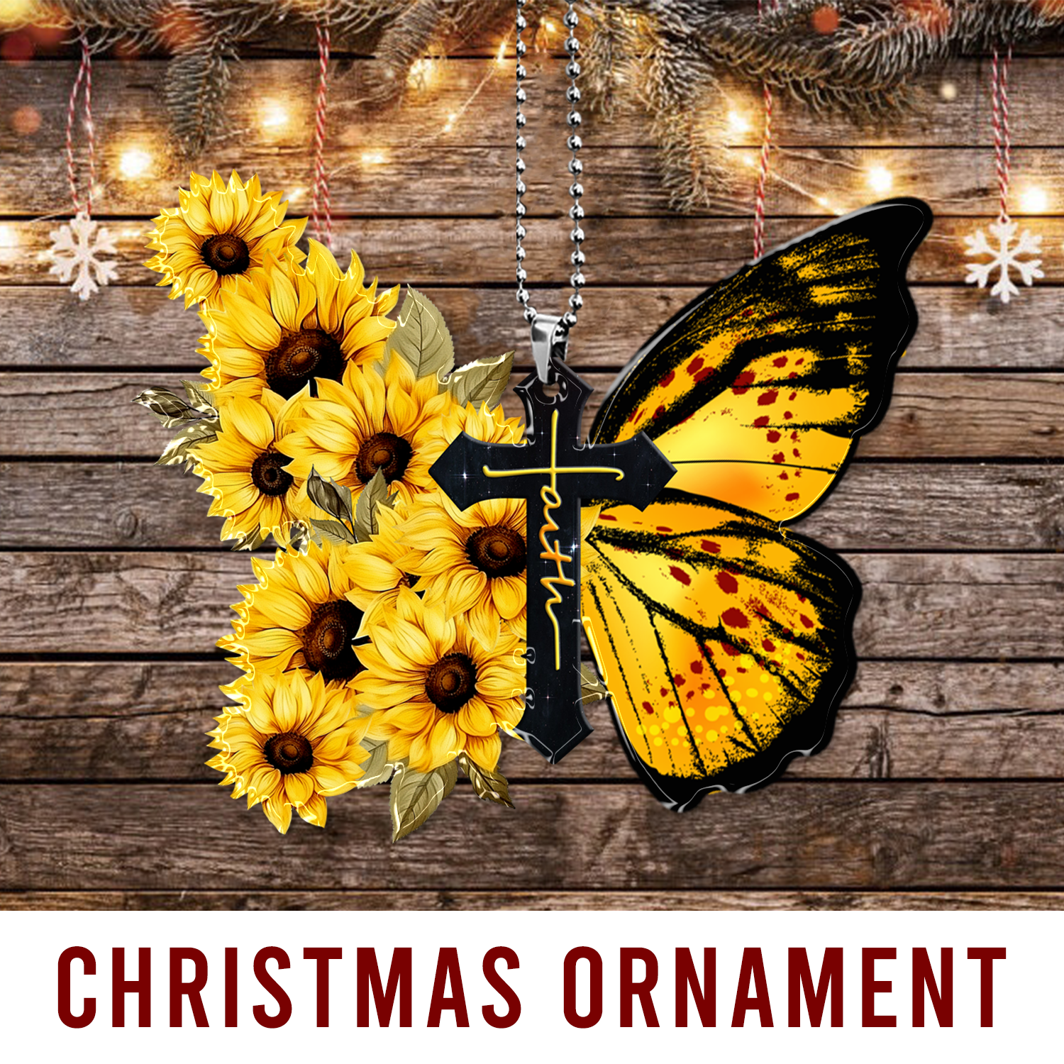 Butterfly Sunflower Cross Christian Gifts For Women, Birthday Gifts For Women, Ornament Gift, Christmas Ornament Car Hanging
