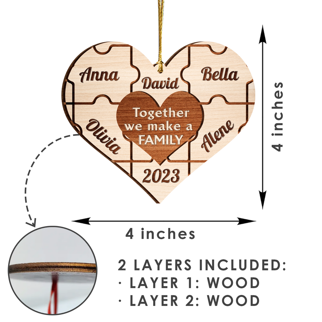 Christmas Family Heart Puzzle Custom Two Layers Ornament Christmas Ornament Car Hanging Ornament