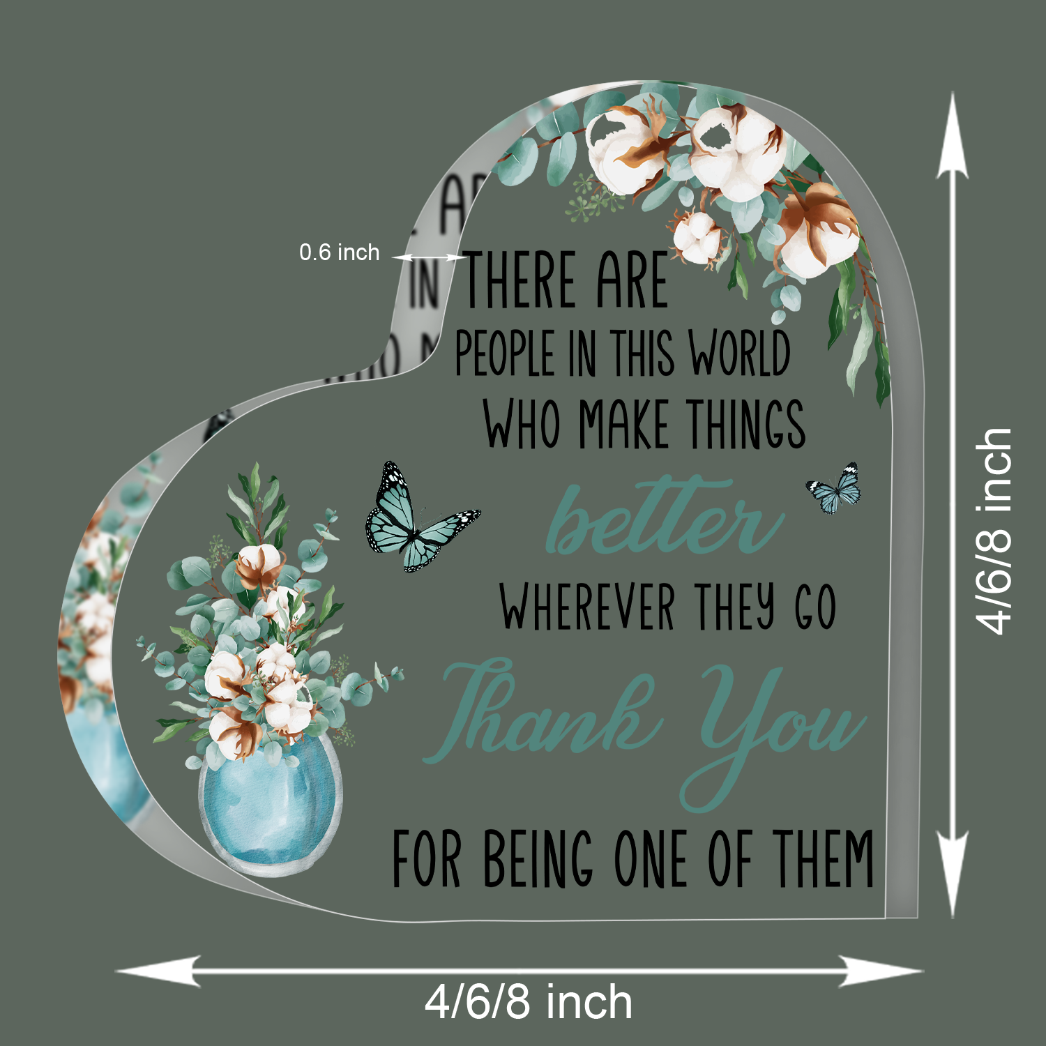 Blue Floral Thank You Acrylic Plaque Heart Shaped Gifts
