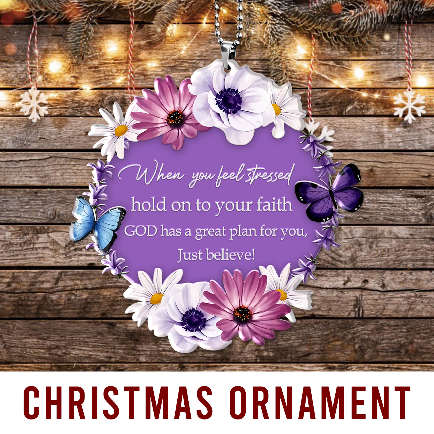 Daisy Floral Hold On Your Faith Christian Gifts For Women, Birthday Gifts For Women, Ornament Gift Bible Verse Christmas Ornament Car Hanging