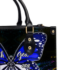 Purple Butterfly All Things Are Possible Zippered Leather Handbag With Handle Christian Gift Religious Gift For Women