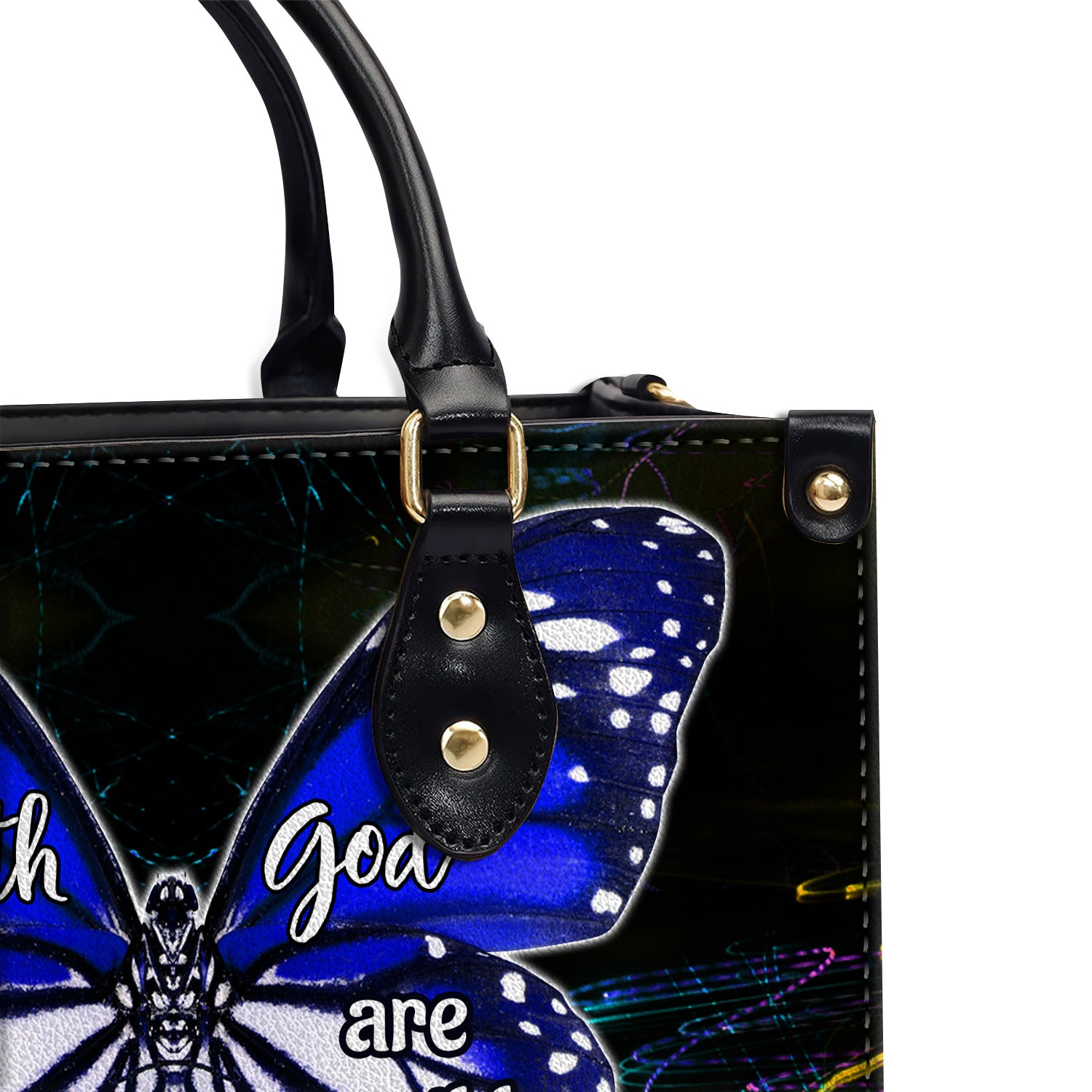 Purple Butterfly All Things Are Possible Zippered Leather Handbag With Handle Christian Gift Religious Gift For Women