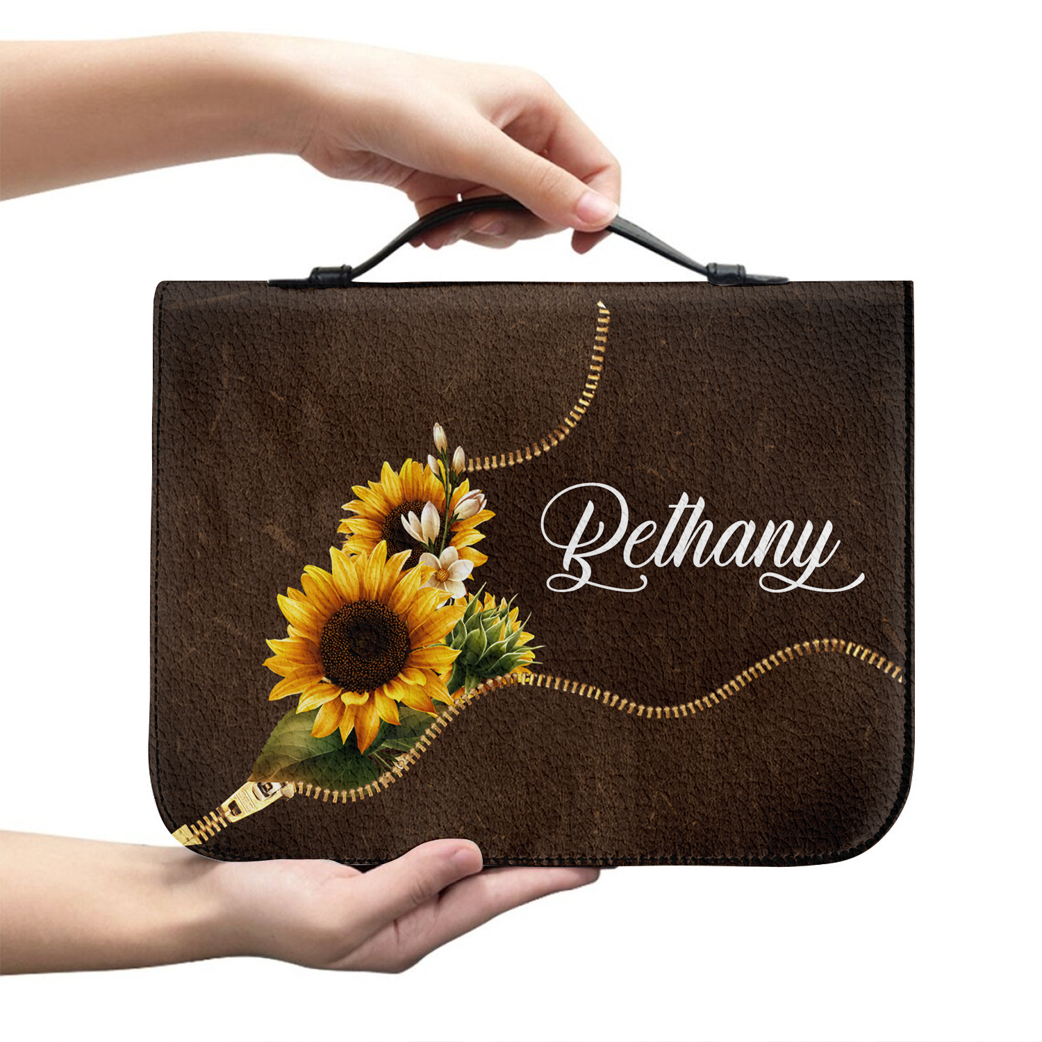 Sunflower Zipper Leather Be Still Christian Personalized Bible Cover
