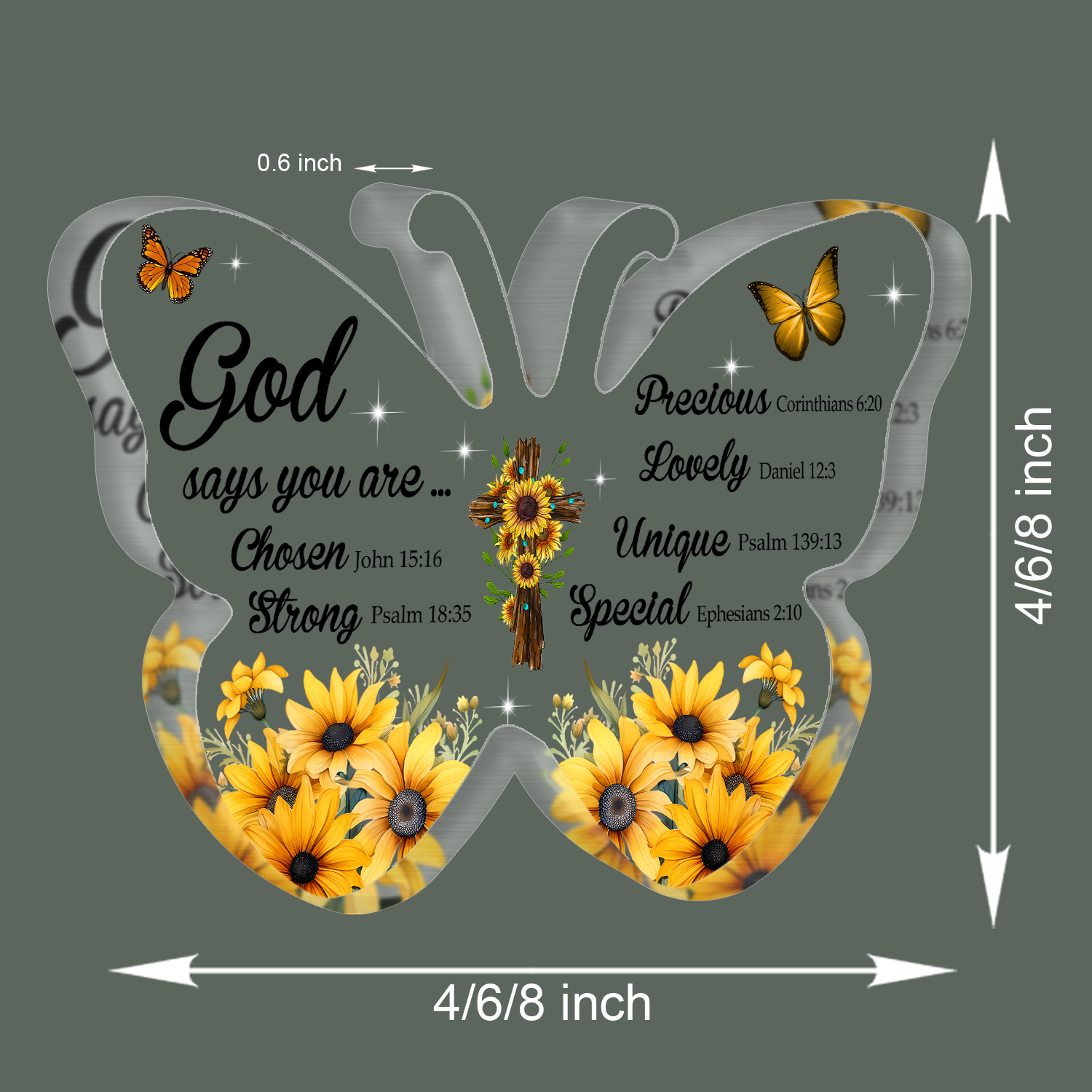 Butterfly Sunflower God Says You Are Acrylic Plaque Christian Gifts Bible Verses Religious Gifts