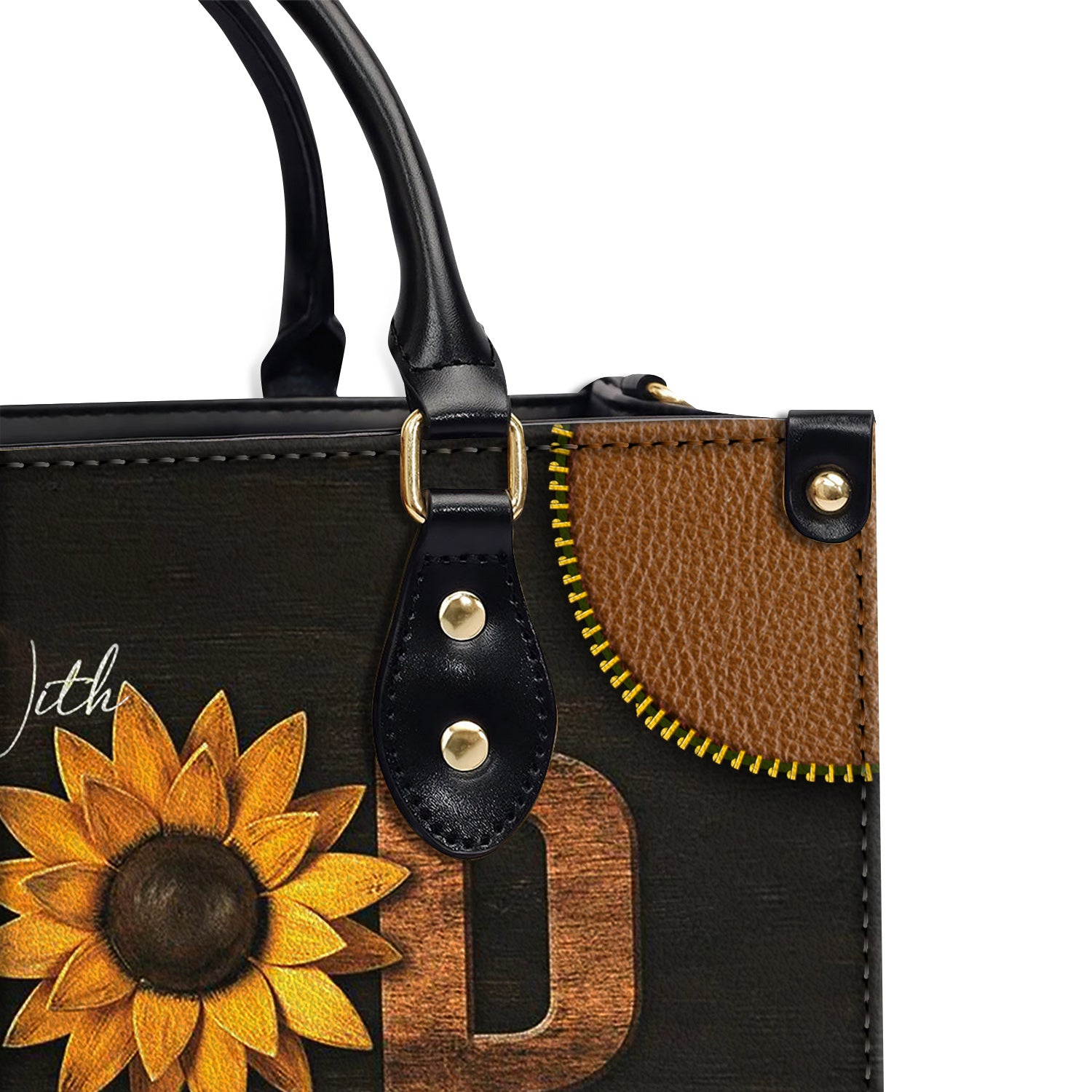 Sunflower All Things Are Possible Zippered Leather Handbag With Handle Christian Gift Religious Gift For Women