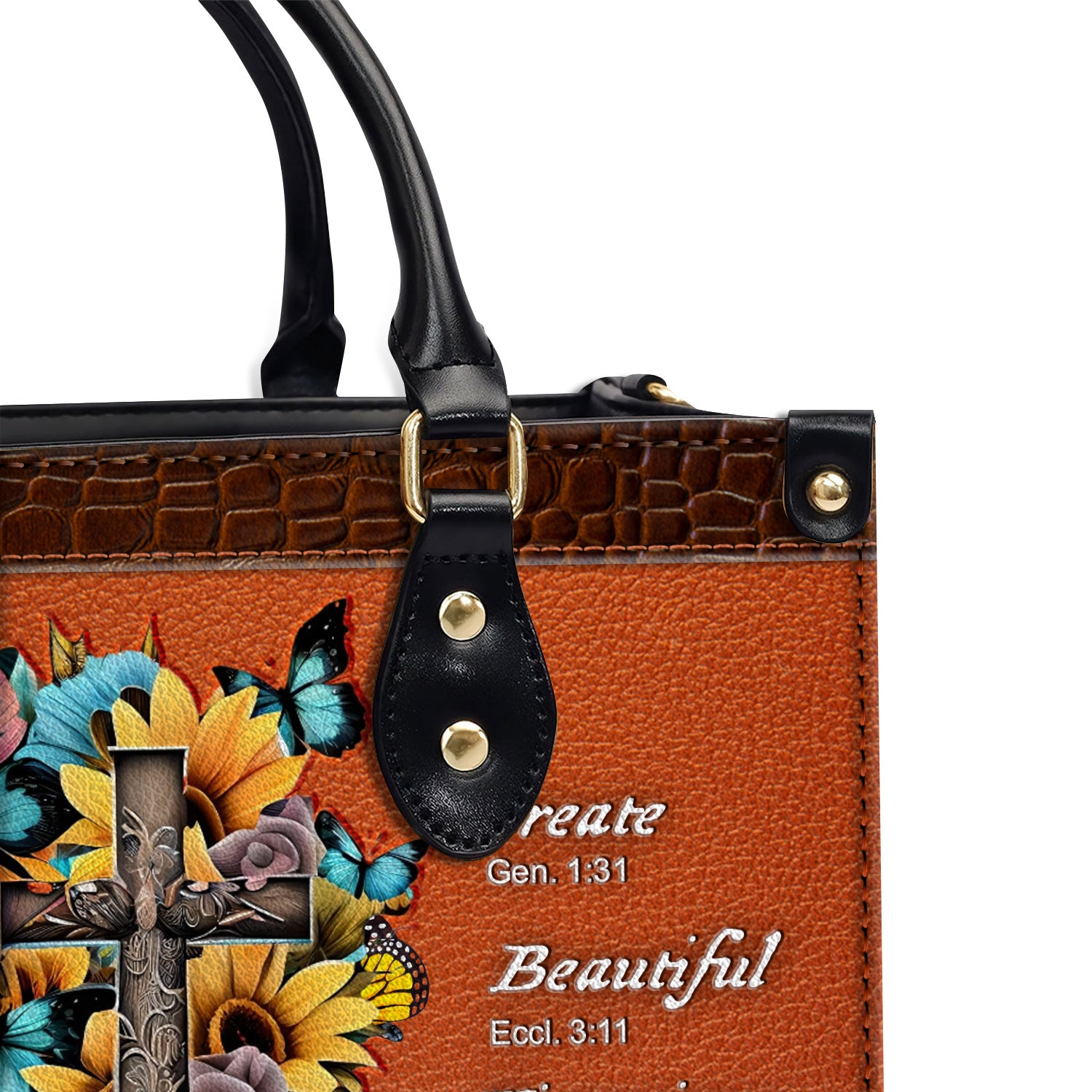 Vintage Sunflower Cross Butterfly You Are Leather Handbag