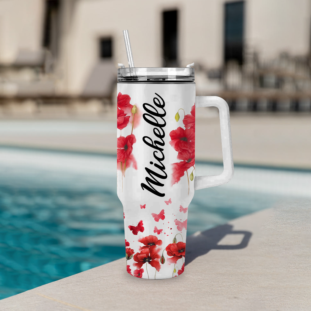 Poppy flower You are - 40 Oz Tumbler With Handle - Personalized Stainless Steel Tumbler