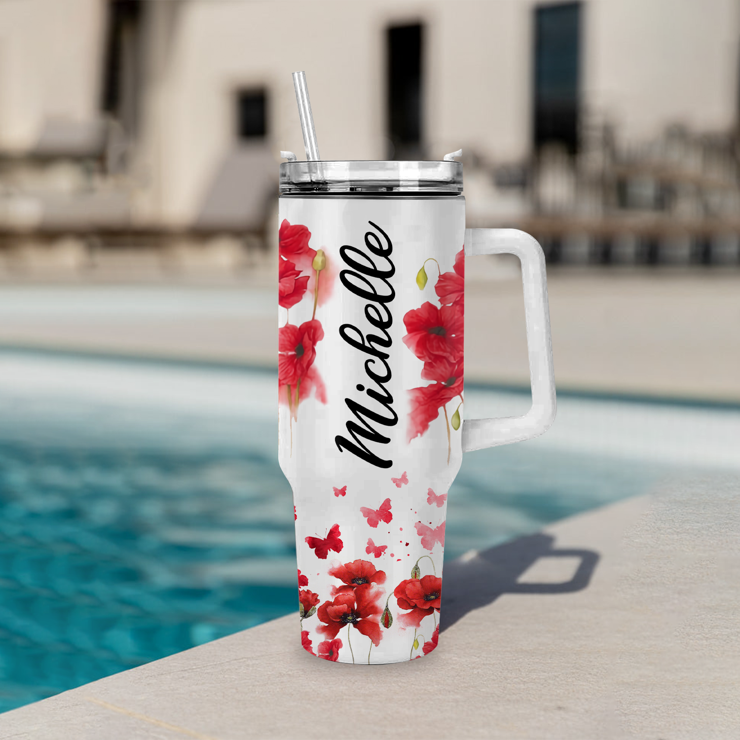 Poppy flower You are - 40 Oz Tumbler With Handle - Personalized Stainless Steel Tumbler