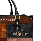 I Am Strong, I Am Worthy Christian Gift Personalized Leather Handbag