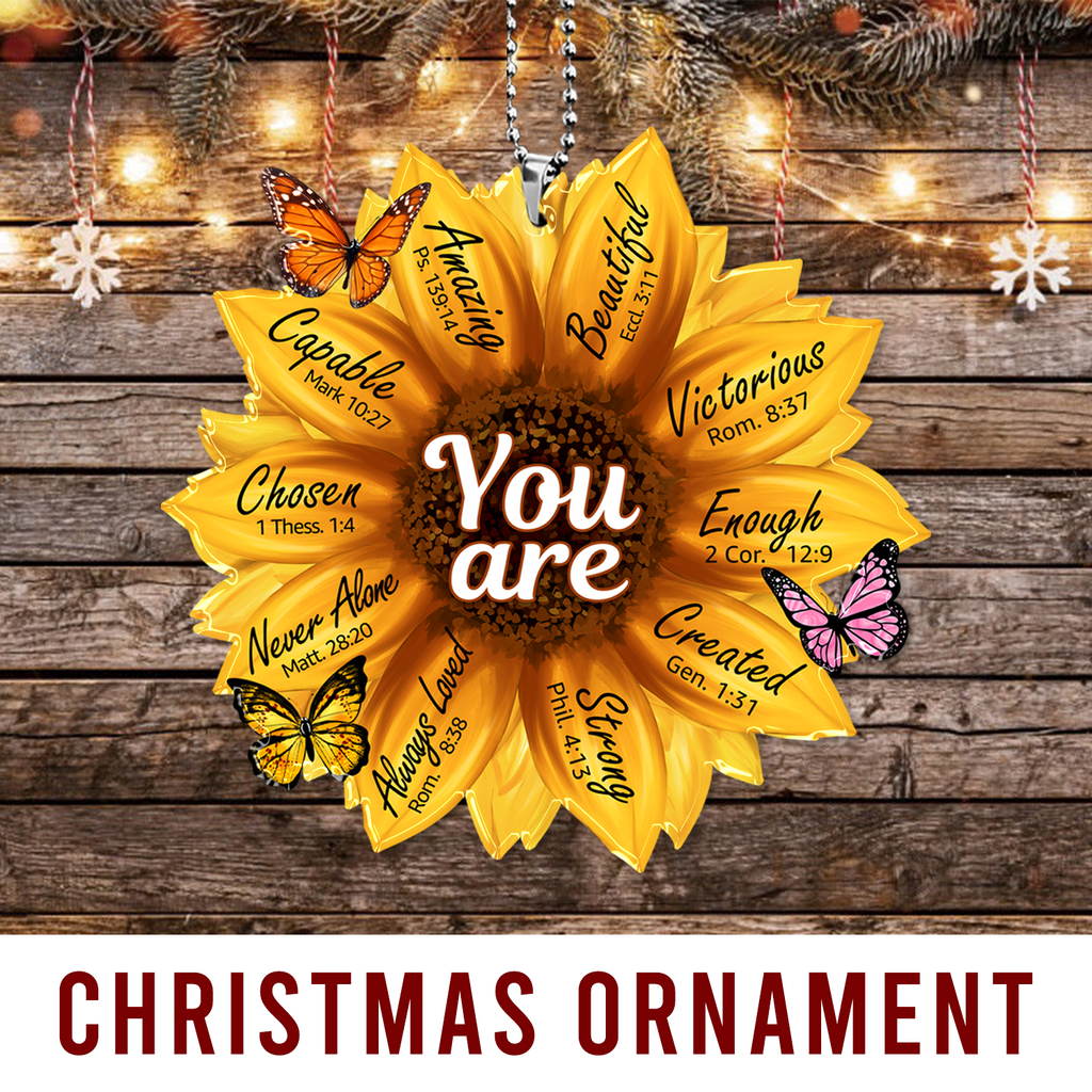 Sunflower Christian Gifts For Women, Birthday Gifts For Women, Ornament Gift Bible Verse You Are Christmas Ornament Car Hanging
