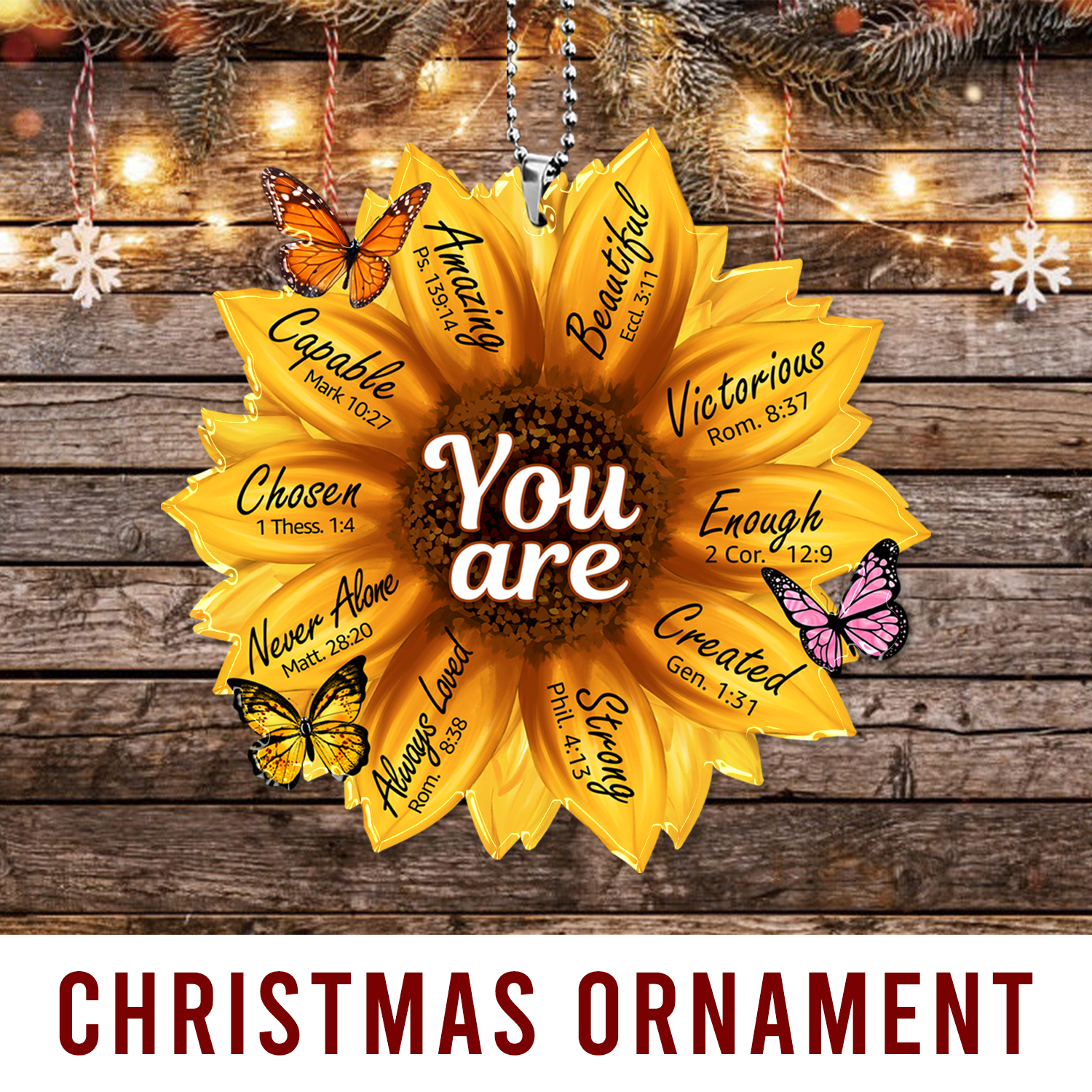 Sunflower Christian Gifts For Women, Birthday Gifts For Women, Ornament Gift Bible Verse You Are Christmas Ornament Car Hanging