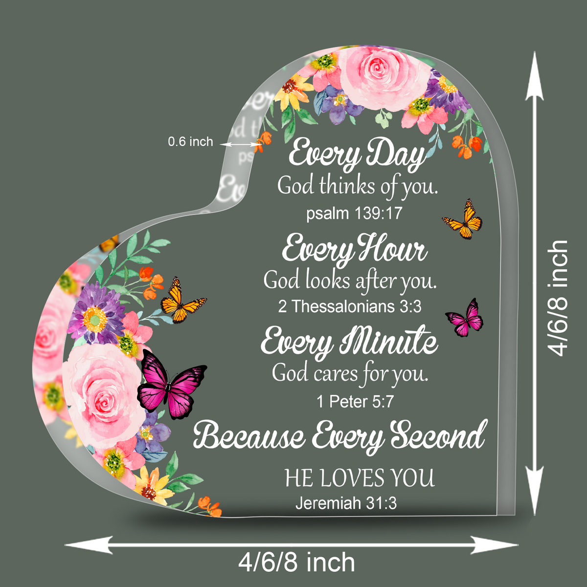 Every Day Religious Spiritual Inspirational Bible Verse Gift Acrylic Hearts Plaques