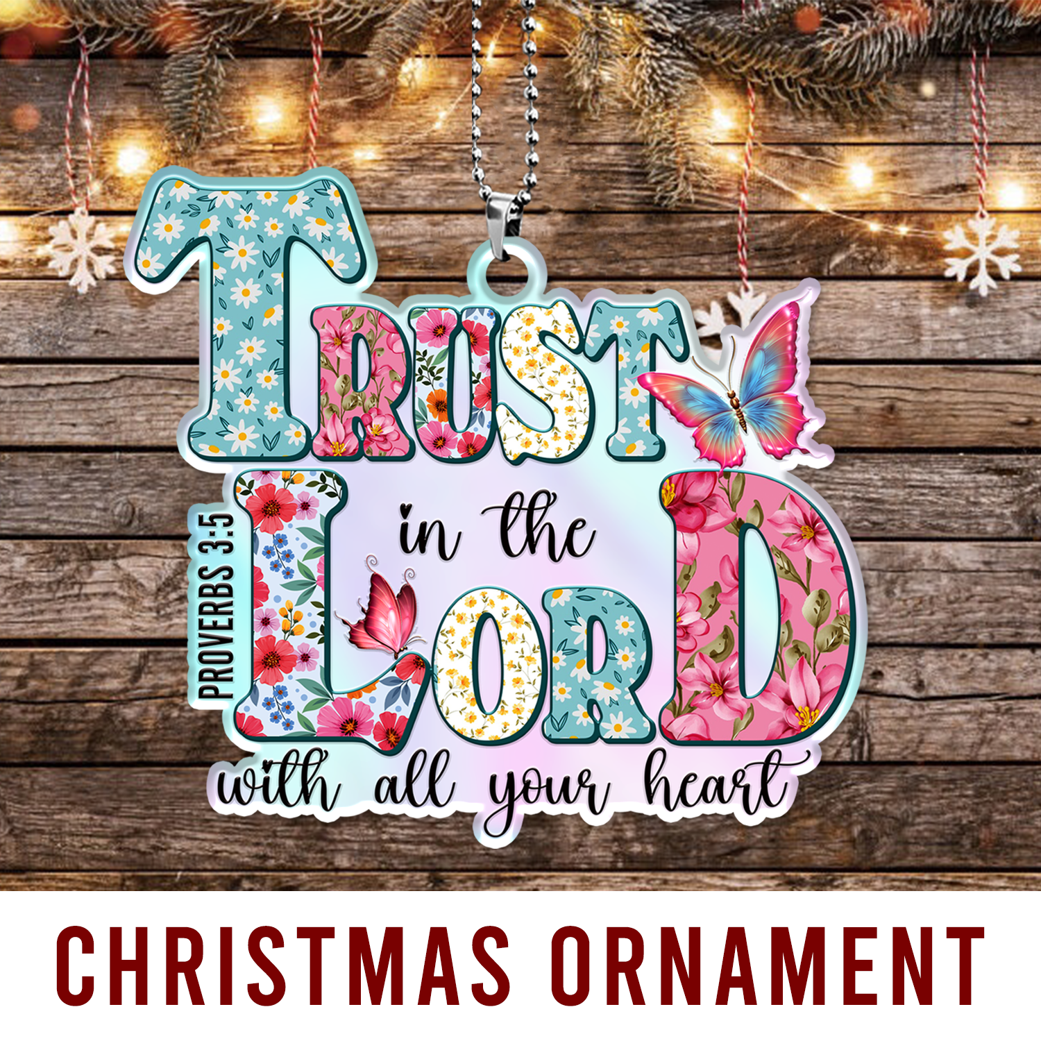 Flowers Trust In The Lord Christian Gifts For Women, Birthday Gifts For Women, Ornament Gift Bible Verse Christmas Ornament Car Hanging