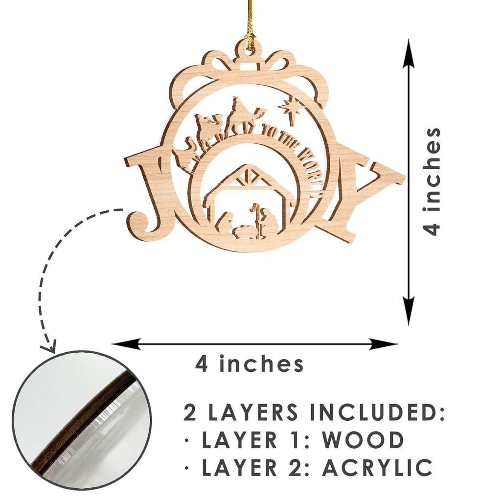 Joy To The World Holy Night Ornament Two Layers Christmas Car Hanging Wooden Transparent Acrylic Ornament