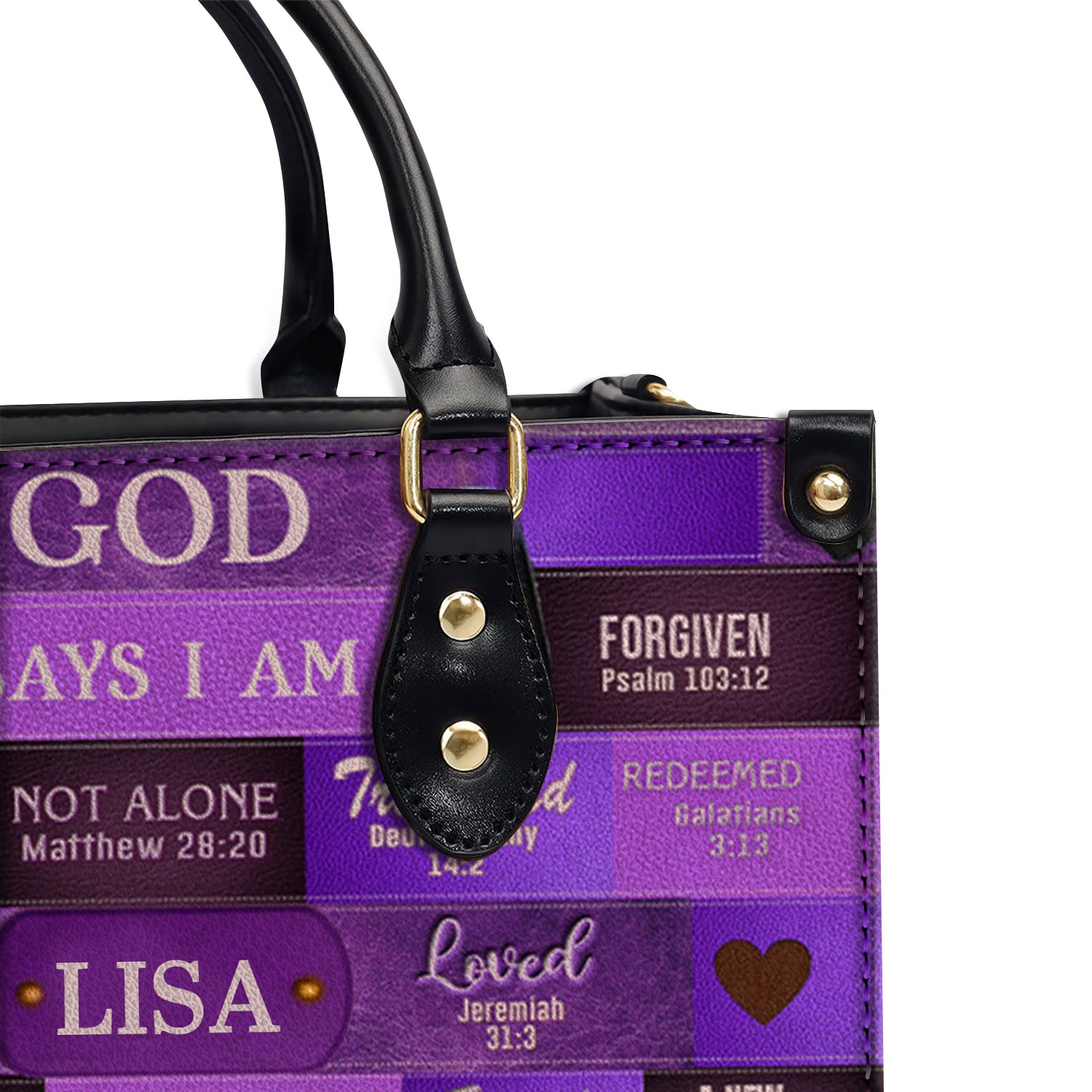 God Says I Am Purple Personalized Leather Handbag Bags, Gifts for Women