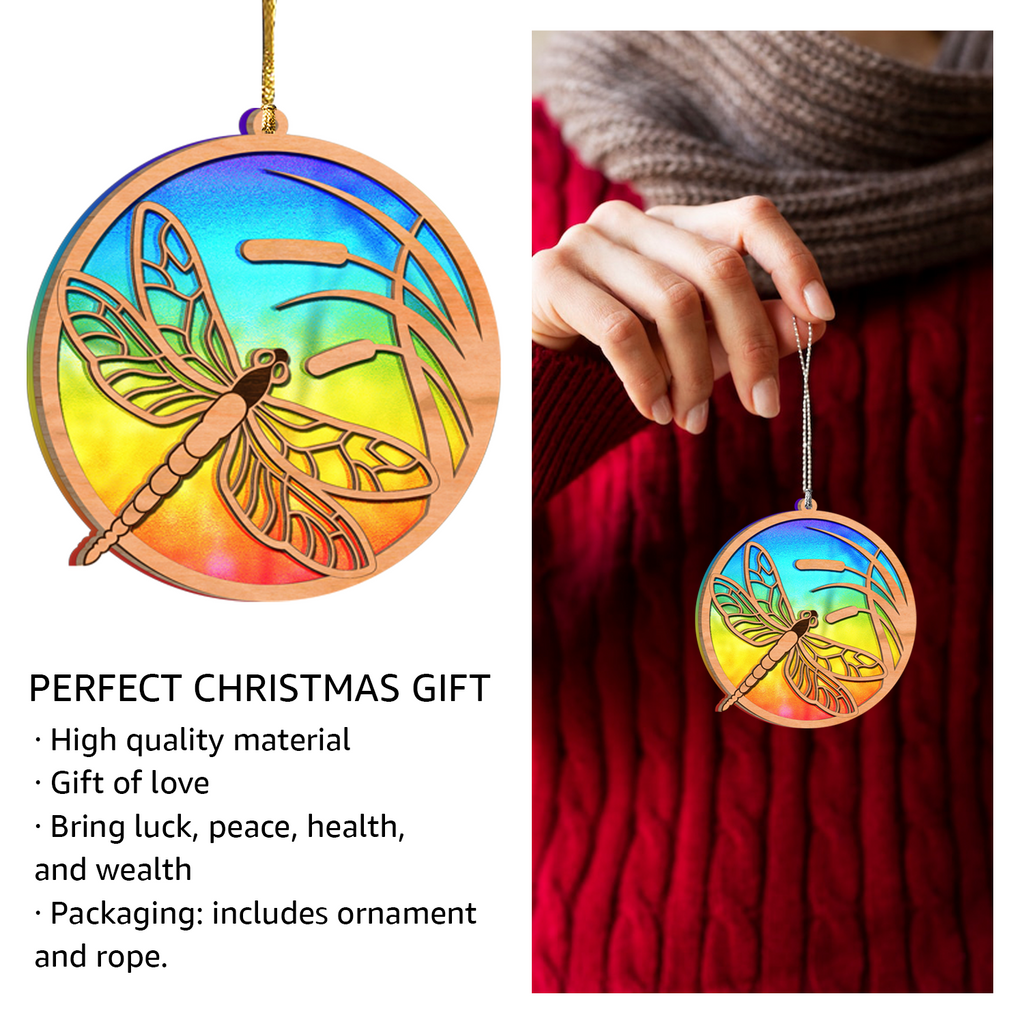 Rainbow Dragonfly Suncatcher Stained Glass Pattern Two Layers Ornament Christmas Ornament Car Hanging