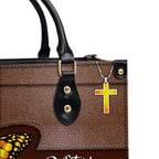 Sunflower Butterfly Personalized Leather Handbag With Handle Religious Gifts For Christian Women