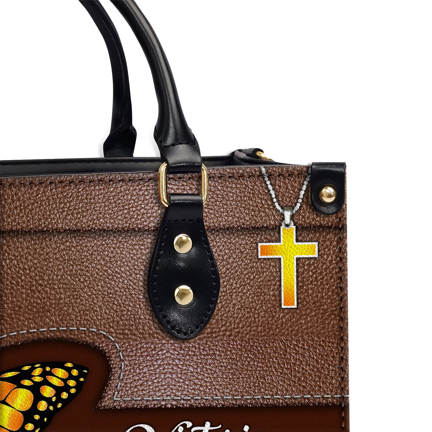 Sunflower Butterfly Personalized Leather Handbag With Handle Religious Gifts For Christian Women