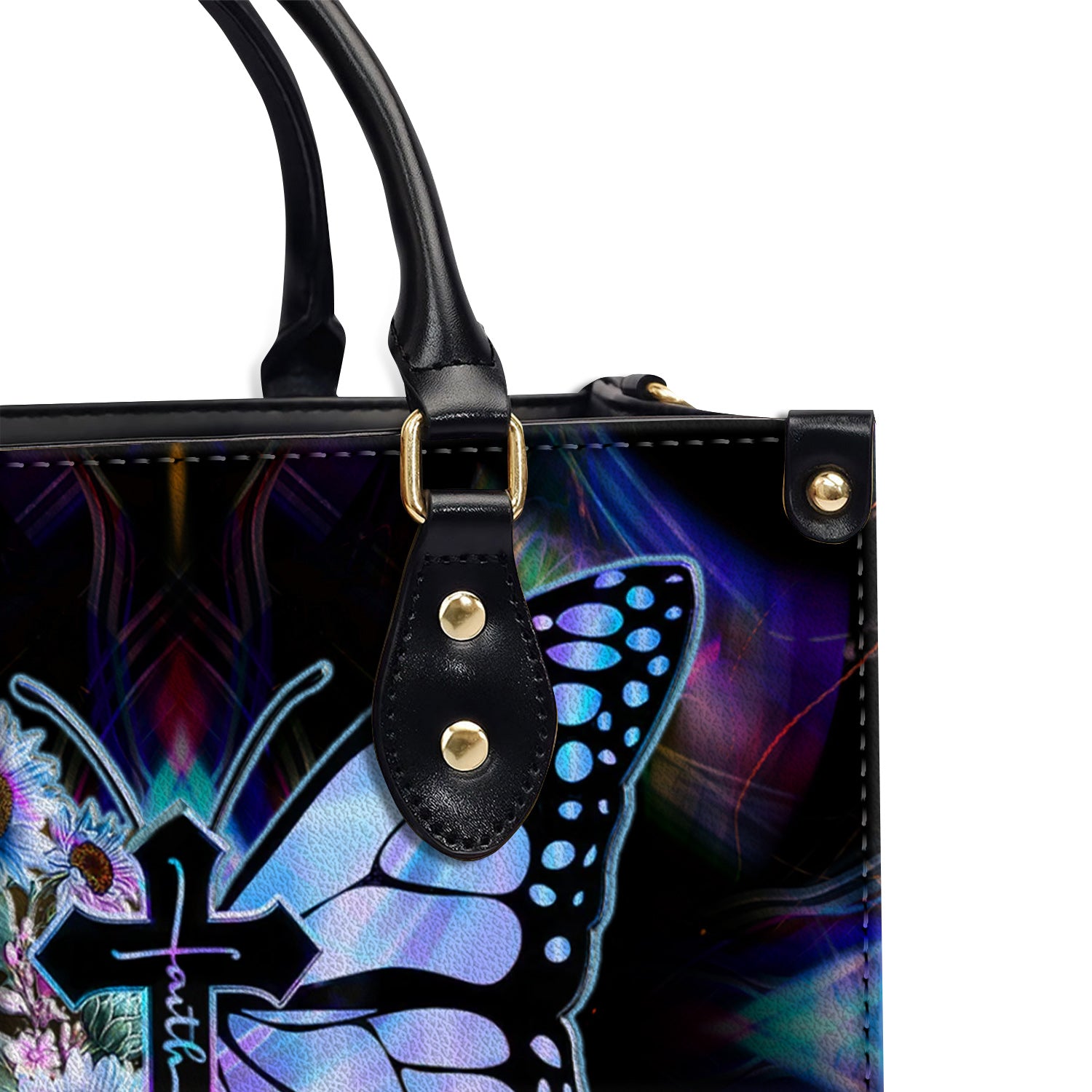 Faith Cross Butterfly Leather Handbag With Handle Christian Gift Religious Gift For Women