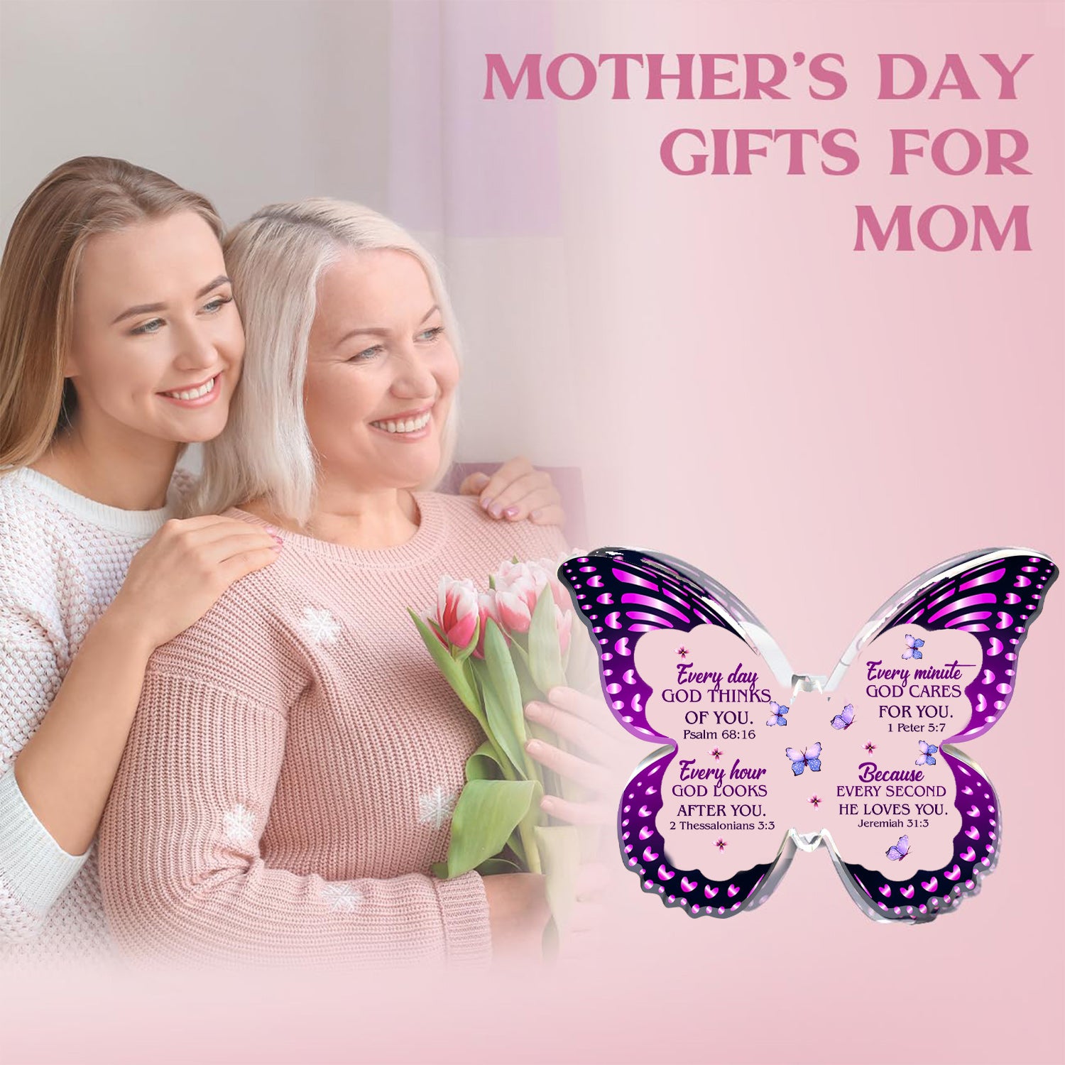 Every Second He Loves You Purple Butterfly Acrylic Plaque Christian Gifts for Women Inspirational Gifts with Bible Verse Prayers