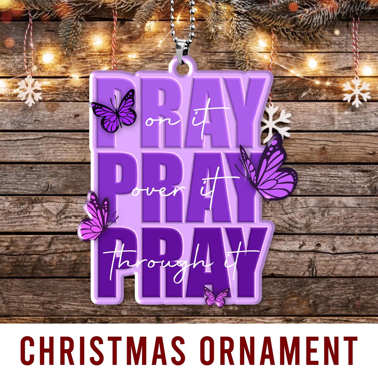 Purple Butterflies Pray On It Christian Gifts For Women, Birthday Gifts For Women, Ornament Gift, Christmas Ornament Car Hanging