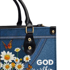 Daisy Garden She Will Not Fall Personalized Zippered Leather Handbag With Handle Christian Gift Religious Gift For Women