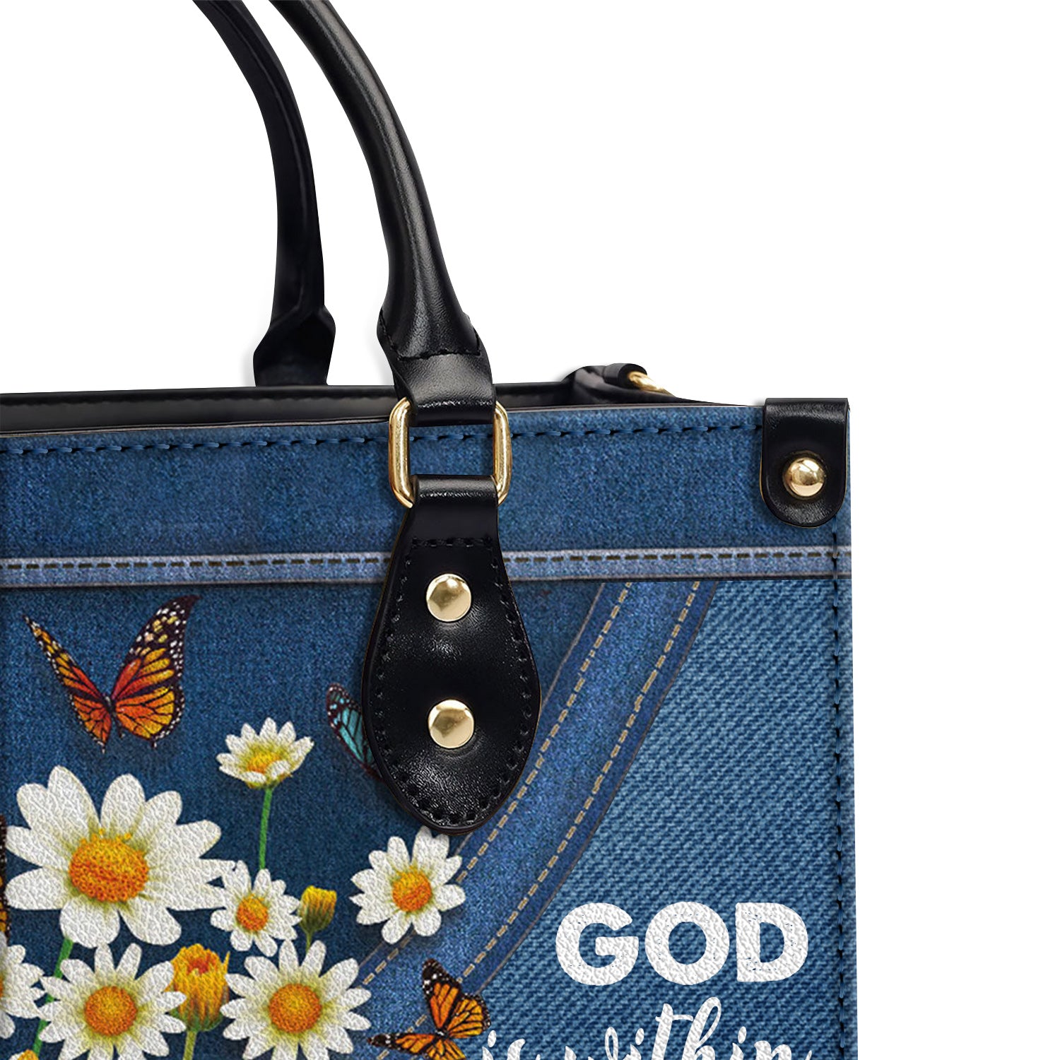 Daisy Garden She Will Not Fall Personalized Zippered Leather Handbag With Handle Christian Gift Religious Gift For Women
