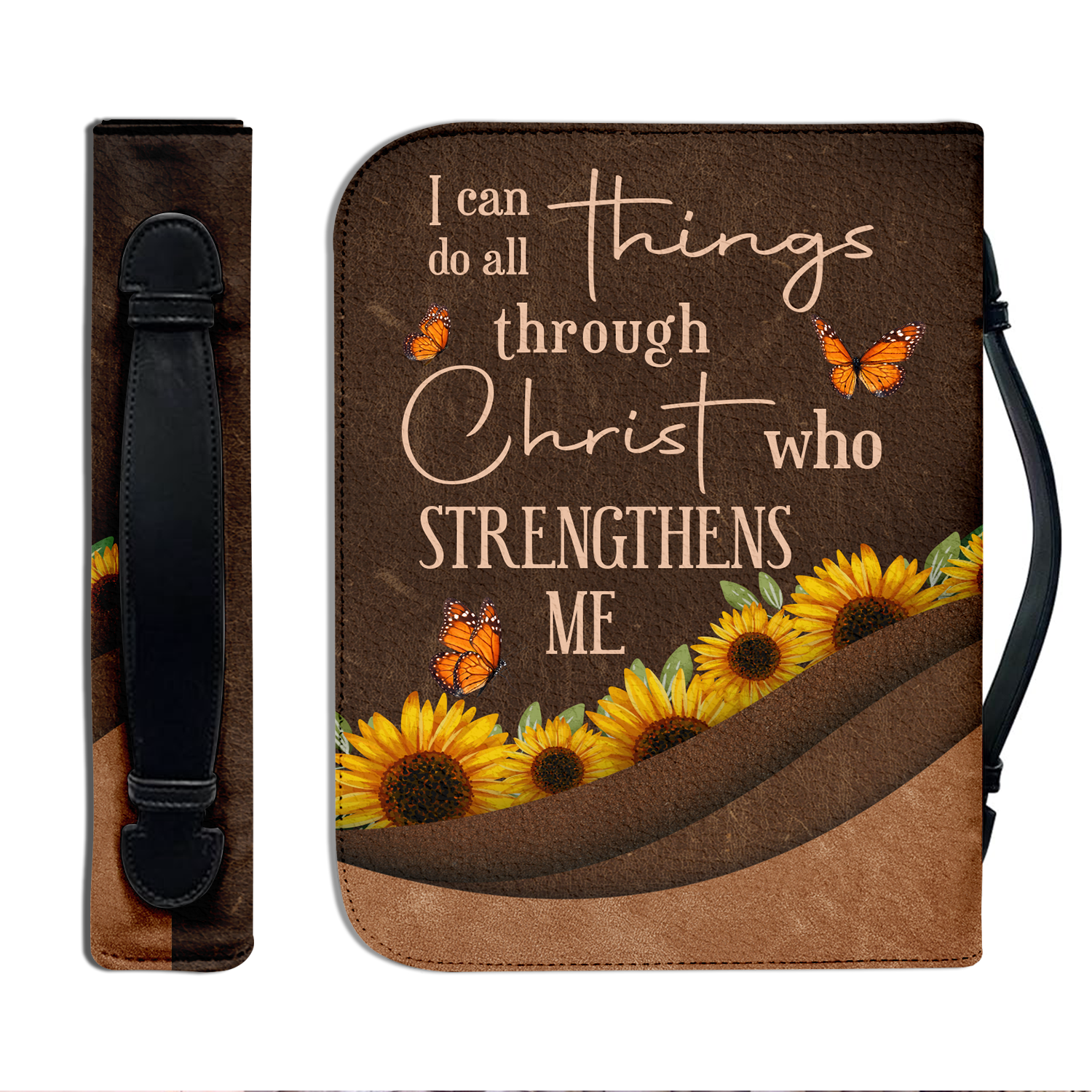 Sunflower I Can Do All Things Through Christ Christian Personalized Bible Cover