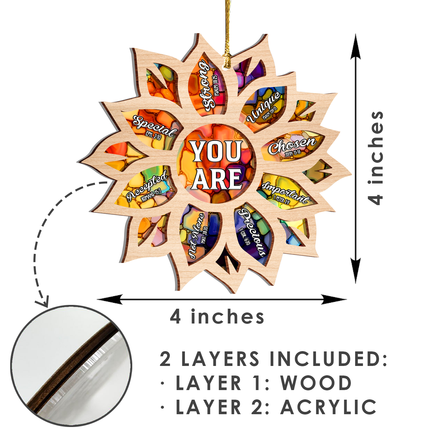 Sunflower You Are Stained Glass Pattern Two Layers Suncatcher Ornament Christmas Ornament Car Hanging