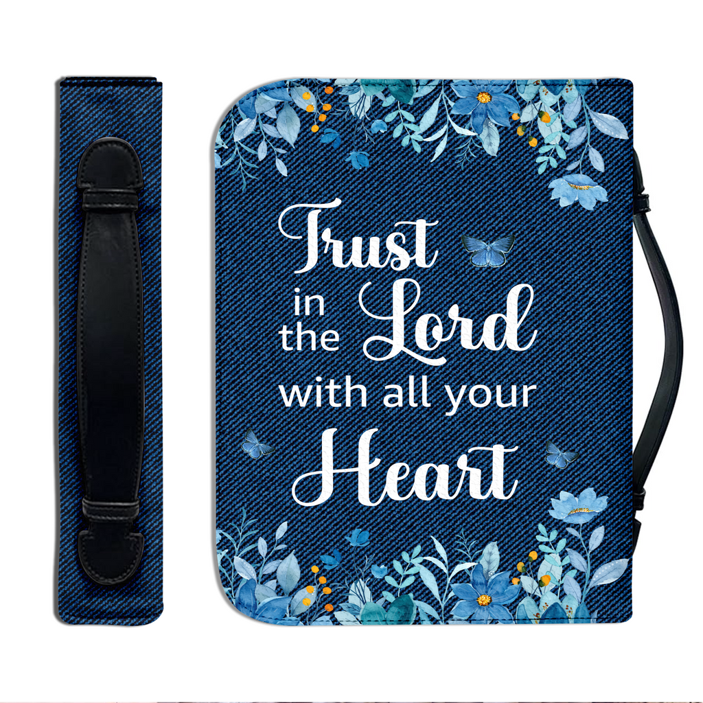 Blue Flower Jean Trust In The Lord Christian Personalized Bible Cover