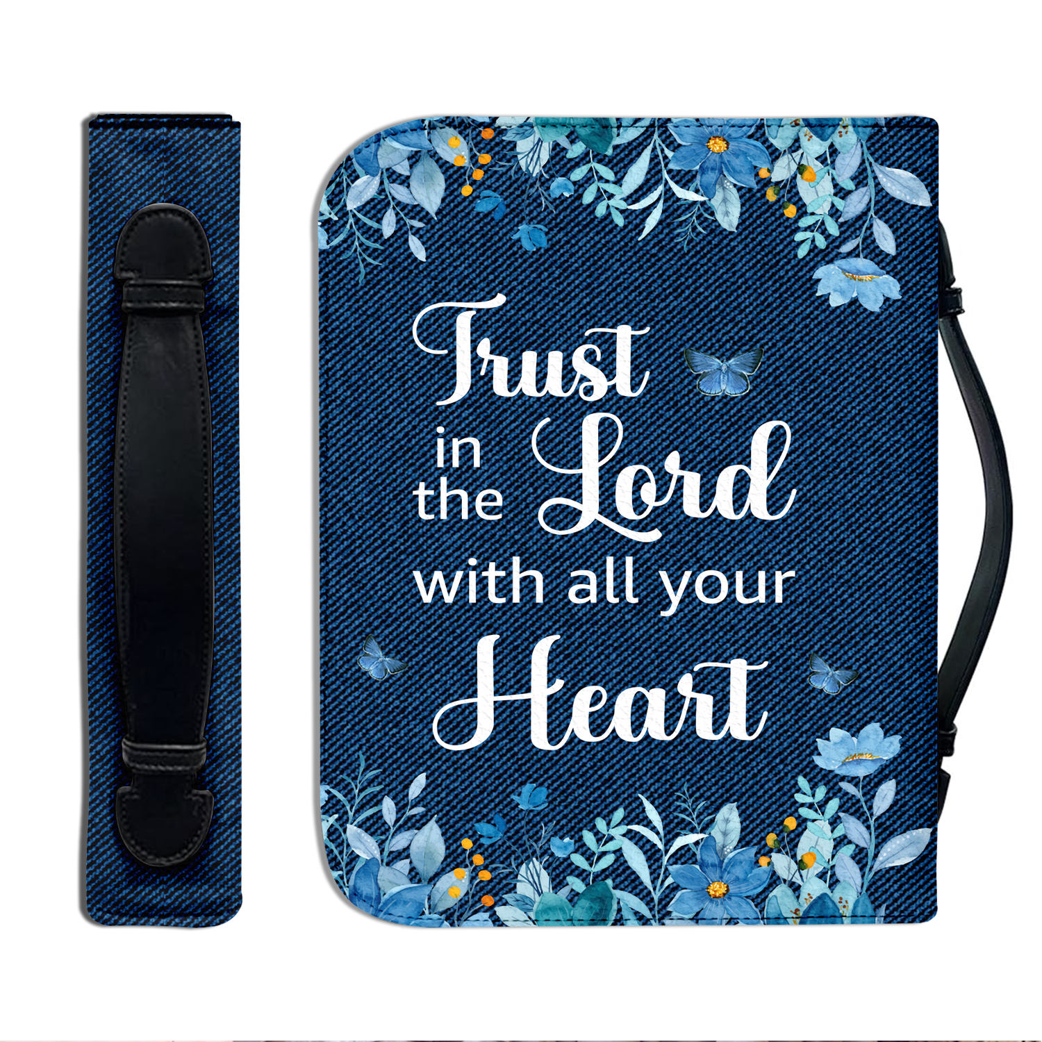 Blue Flower Jean Trust In The Lord Christian Personalized Bible Cover