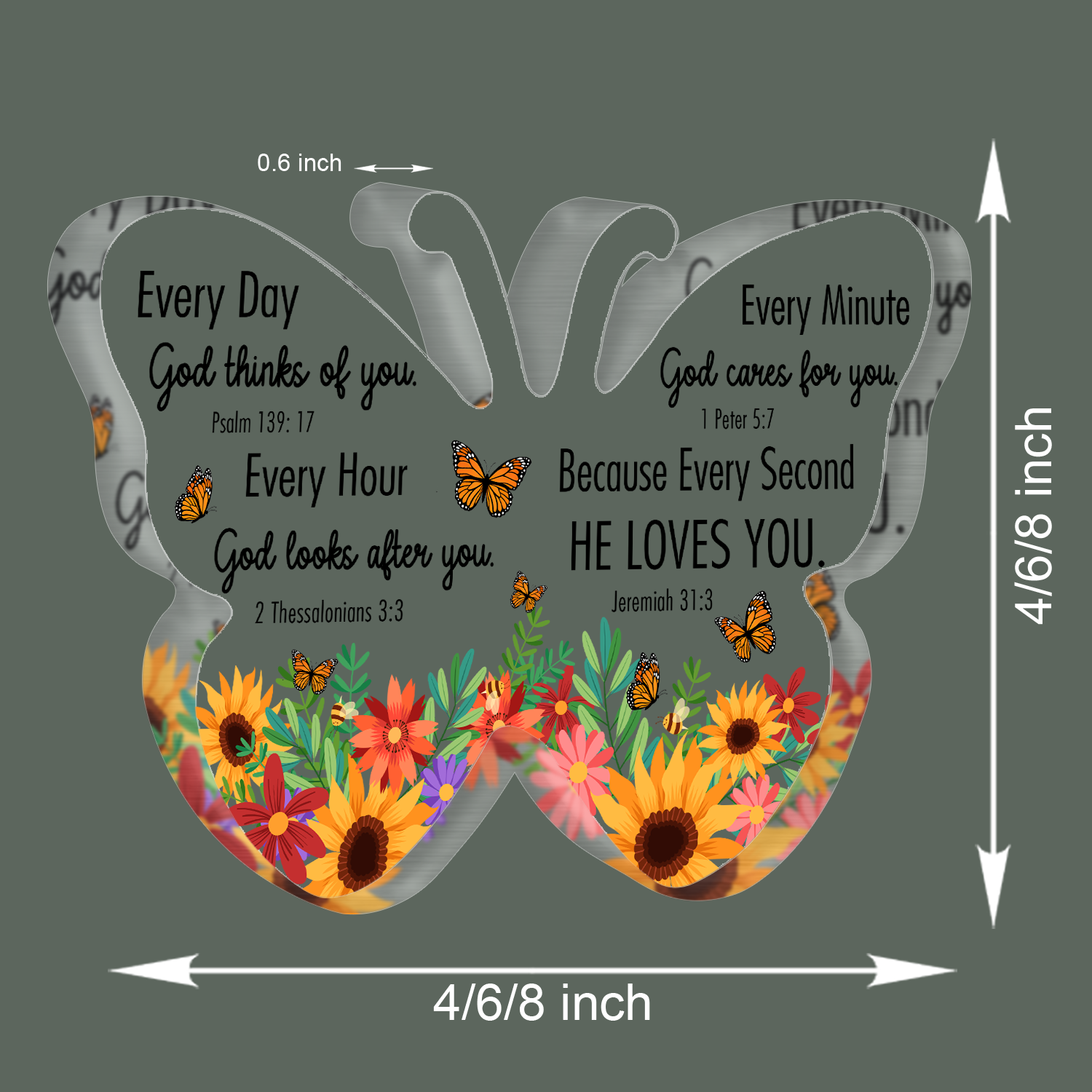 Butterfly Sunflower God Loves You Acrylic Plaque Christian Gifts Bible Verses Religious Gifts