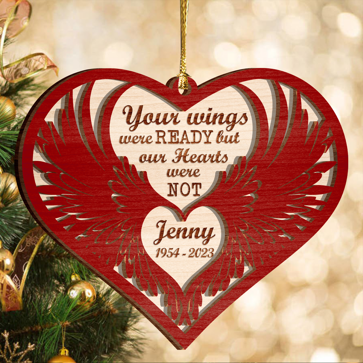 Angel Wings Memorial Custom Two Layers Wood Ornament Christmas Ornament Car Hanging Ornament