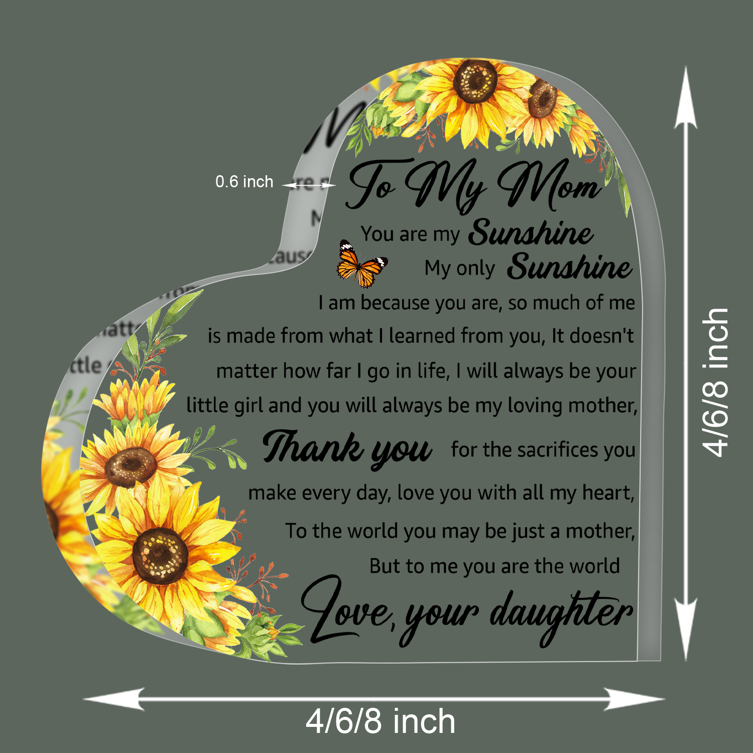 Sunflower To My Mom Acrylic Plaque Heart Shaped Gifts